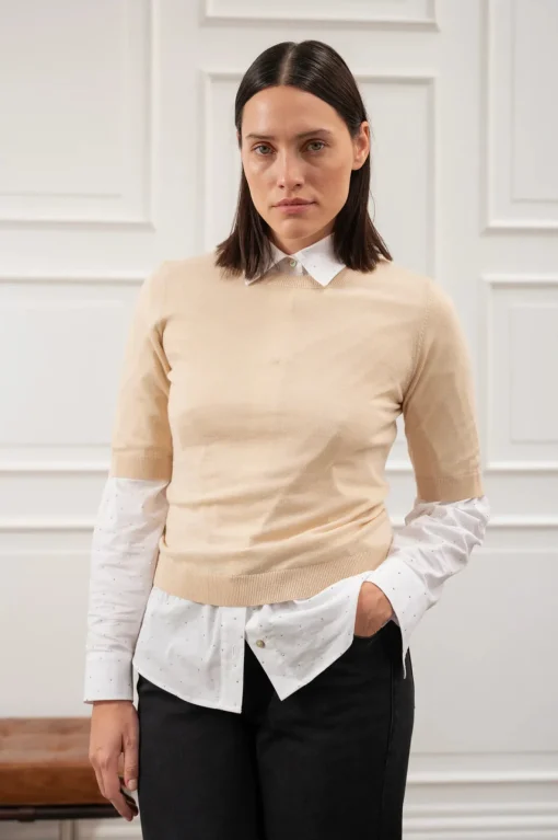Vigga SS Lurex Knit Vanilla White