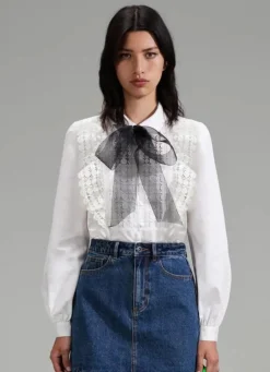 White Lace Bib Cotton Shirt