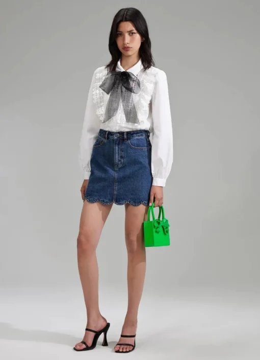 White Lace Bib Cotton Shirt