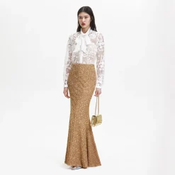 White Lace Pussy Bow Shirt