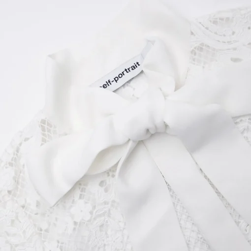 White Lace Pussy Bow Shirt