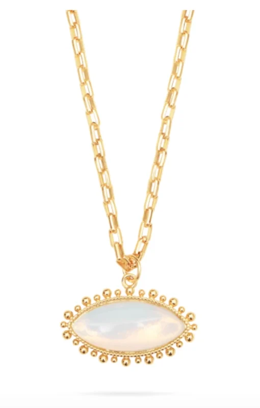 White Opal Eye Pendant Necklace
